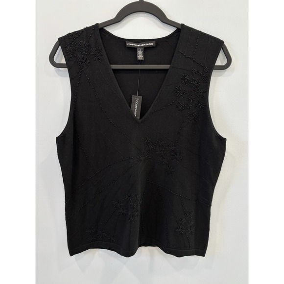 Ellen Tracy Tops - Ellen Tracy Company Black Beaded Silk Cashmere Blend Sleeveless V Neck Top NWT